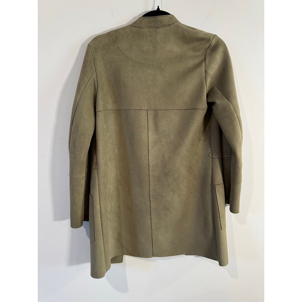 H&M Faux Suede Green Mid Length Open Jacket with Pockets Size 0 - Picture 2 of 6